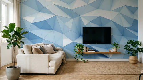 Design SL0207 — Papier peint Polygones 3D bleu pale low poly — Novomur