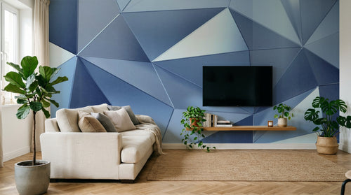 Design SL0209 — Papier peint Triangles 3D bleu acier facette — Novomur