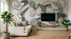 Design SL0232 — Papier peint Cercles dores marbre plumes luxe — Novomur