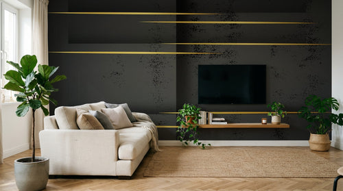 Design SL0233 — Papier peint Lignes dorees fond noir grunge — Novomur