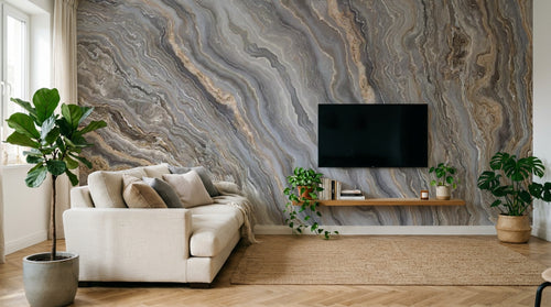 Design SL0254 — Papier peint Marbre onyx beige gris veines marron — Novomur