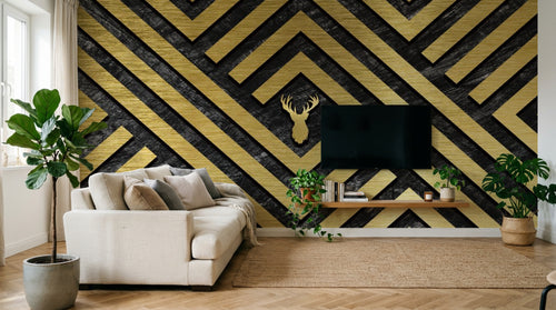 Design SL0270 — Papier peint Losanges or noir tete cerf doree — Novomur