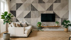 Design SL0284 — Papier peint Triangles gris beige textile lin — Novomur