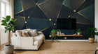 Design SL0353 — Papier peint Triangles dores perles fond bleu grunge — Novomur