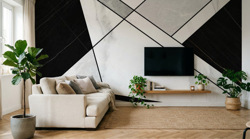 Design SL0404 — Papier peint Triangles marbre noir blanc art deco — Novomur