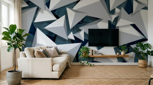 Design SL0454 — Papier peint Triangles 3D gris bleu facette — Novomur