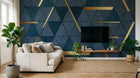 Design SL0464 — Papier peint Triangles bleu marine barres dorees art deco — Novomur