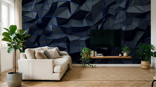 Design SL0473 — Papier peint Polygones bleu marine 3D facette — Novomur
