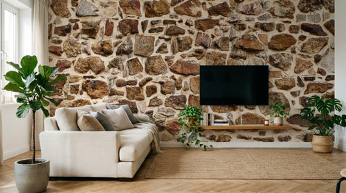 Design SL0494 — Papier peint Mur pierres rustiques marron beige — Novomur