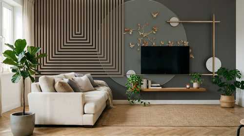 Design SL0516 — Papier peint Rectangles cercles dores papillons fond gris — Novomur