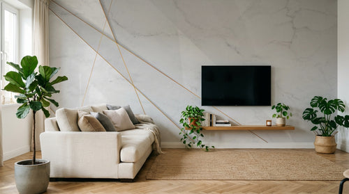 Design SL0579 — Papier peint Marbre blanc lignes dorees luxe — Novomur