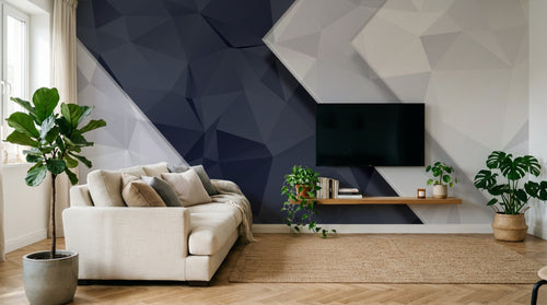 Design SL0597 — Papier peint Triangles 3D gris fonce blanc diagonale — Novomur