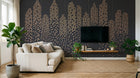 Design SL0611 — Papier peint Gratte-ciel fenetres dorees fond gris fonce — Novomur