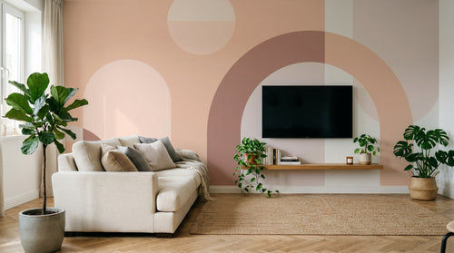 Design SL0617 — Papier peint Arches geometriques rose pastel mid-century — Novomur