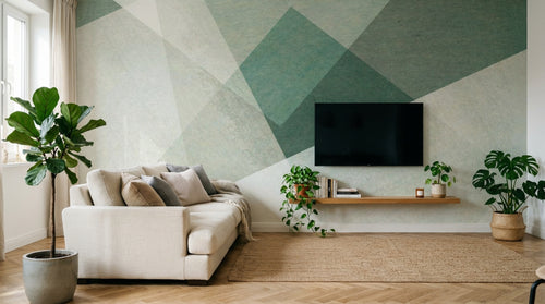 Design SL0682 — Papier peint Triangles bleu vert blanc grunge facette — Novomur
