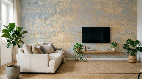 Design SL0687 — Papier peint Texture or bleu pastel eclaboussures grunge — Novomur
