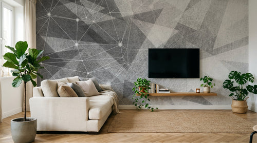 Design SL0701 — Papier peint Triangles points filaires constellation gris — Novomur