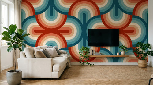 Design SL0724 — Papier peint Cercles concentriques retro 70s — Novomur