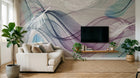 Design SL0733 — Papier peint Vagues fluides plumes bleu violet rose — Novomur