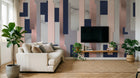 Design SL0784 — Papier peint Lignes verticales rose bleu marbre Memphis — Novomur