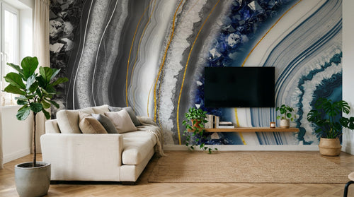Design SL0794 — Papier peint Agate geode bleu cristaux dorees — Novomur