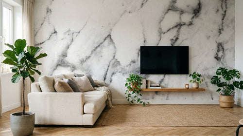 Design SL0823 — Papier peint Marbre Carrara blanc veines douces — Novomur