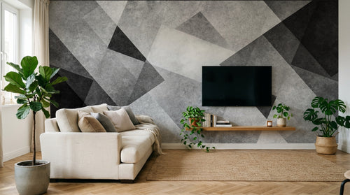 Design SL0828 — Papier peint Triangles gris fonce blanc grunge — Novomur