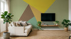 Design SL0832 — Papier peint Triangles vert sauge jaune fond vert — Novomur