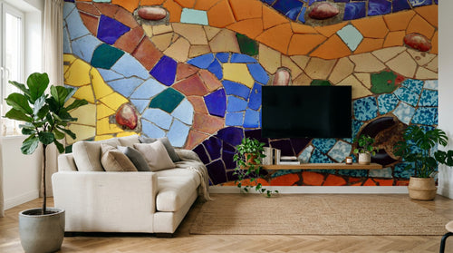 Design ZX0170 — Papier peint Mosaïque méditerranéenne carreaux multicolores — Novomur