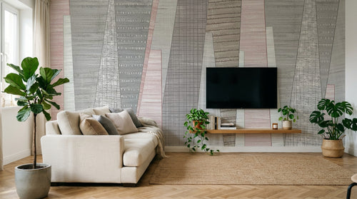 Design ZX0274 — Papier peint Triangles textiles montagne rose gris — Novomur