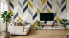 Design ZX0351 — Papier peint Chevron jaune bleu marine beige — Novomur