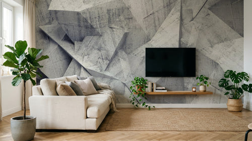 Design ZX0362 — Papier peint Beton 3D facette polygones gris — Novomur