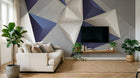 Design ZX0364 — Papier peint Pyramides 3D blanc bleu beton — Novomur