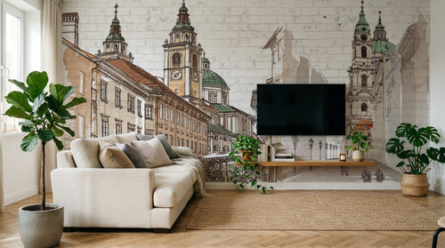 Design ZX0485 — Papier peint Rue europeenne basilique croquis brique — Novomur
