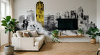 Design ZX0501 — Papier peint Skyline aquarelle eclaboussures noir jaune — Novomur