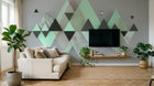 Design ZX0518 — Papier peint Triangles vert menthe marbre montagne — Novomur