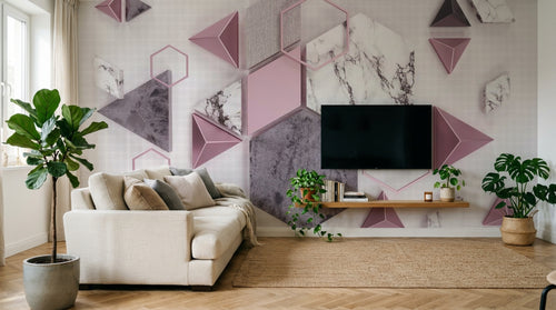 Design ZX0521 — Papier peint Hexagones triangles rose marbre — Novomur