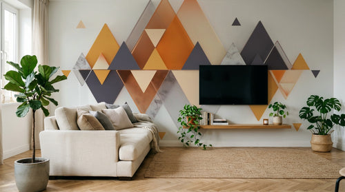 Design ZX0522 — Papier peint Triangles orange marbre montagne 3D — Novomur