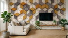 Design ZX0554 — Papier peint Hexagones jaune gris 3D mid-century — Novomur