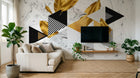 Design ZX0566 — Papier peint Triangles dores plumes patterns marbre — Novomur