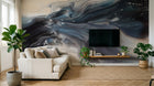 Design ZX0579 — Papier peint Vagues bleu marine fluid art beige — Novomur