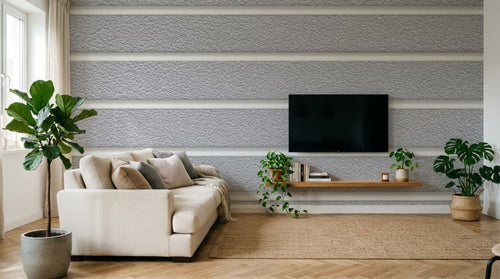 Design ZX0592 — Papier peint Bandes horizontales blanches gris texturees — Novomur