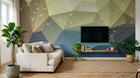 Design ZX0656 — Papier peint Polygones vert bleu constellation filante — Novomur