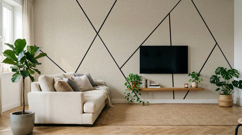 Design ZX0686 — Papier peint Lignes noires geometriques fond beige — Novomur