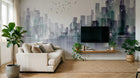 Design ZX0759 — Papier peint Skyline gratte-ciel reflet eau oiseaux — Novomur