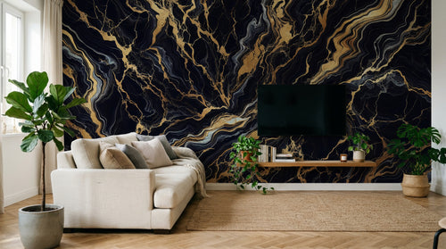 Design A0006 — Papier peint Marbre Noir et Or Luxe - Collection 1 — Novomur