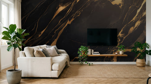 Design A0907 — Papier peint Marbre Noir et Or Luxe - Collection 1 — Novomur