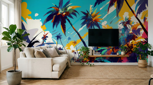 Design F0936 — Papier peint Palmier Tropical Pop Art Vif — Novomur