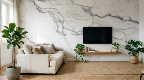 Design SK0271 — Papier peint Marbre Blanc Classique - Collection 2 — Novomur
