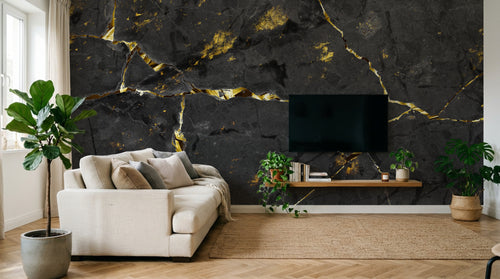 Design SK0428 — Papier peint Marbre Noir et Or Luxe - Collection 2 — Novomur